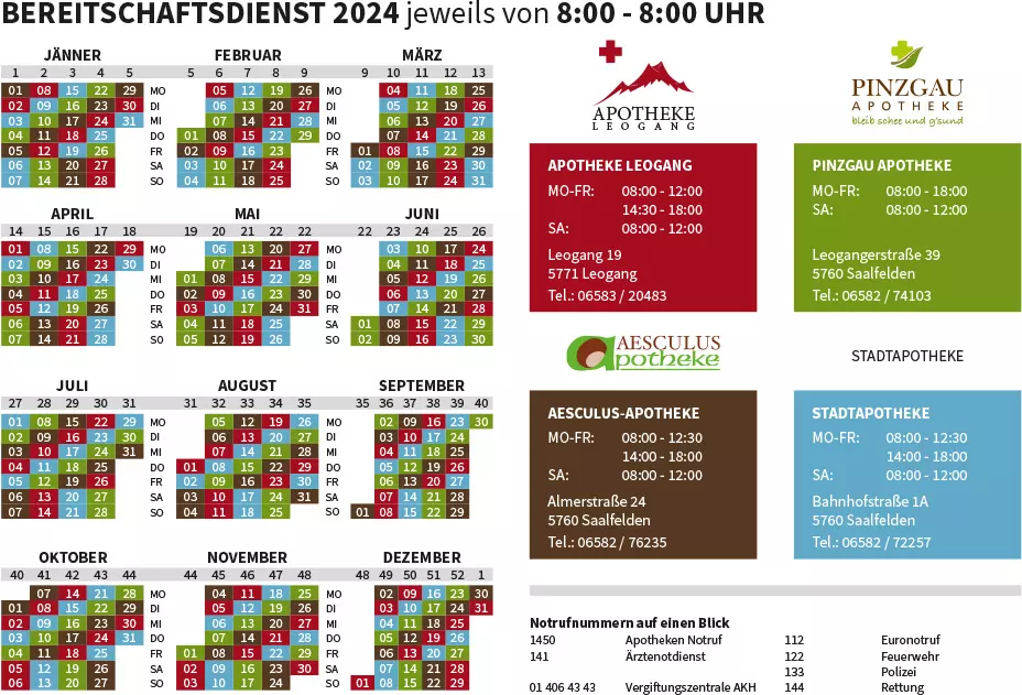 dienstkalender apotheke leogang