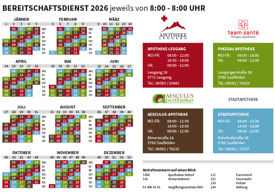 dienstkalender apotheke leogang